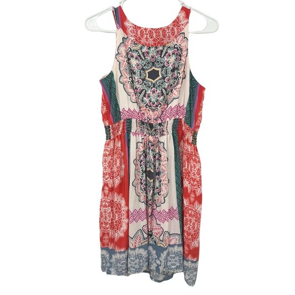 Angie Dress Boho Festival Sleeveless Multicolor Tribal Print Beaded Size Large - Picture 8 of 8